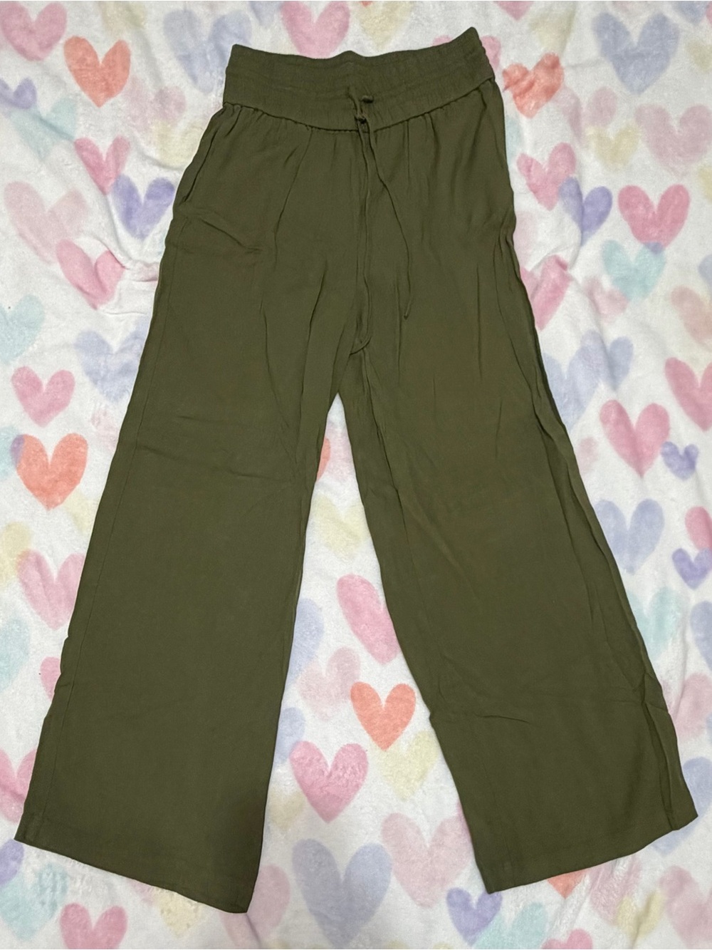 Olive Green Wide Leg Drawstring Pants